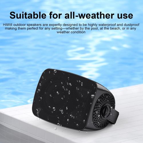Hiwill Outdoor Speaker Waterproof – 4.5 Woofer with Dual Passive Radiators, Aluminum Dome Tweeter, All-Weather Durable Mountable Speakers for Patio, Poolside, Indoor-Outdoor Flexibility(Pair, Black)