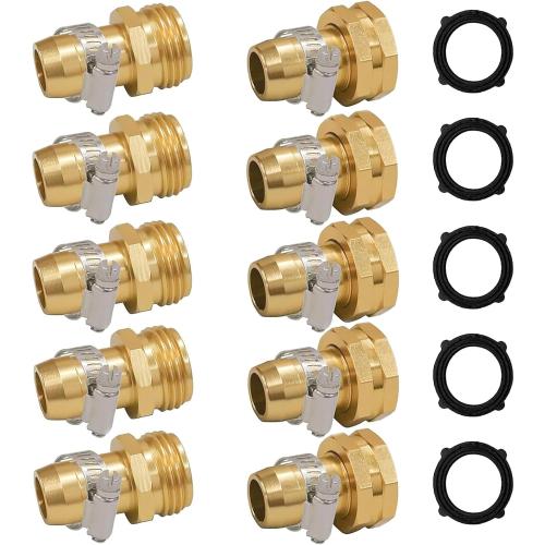 Hourleey Garden Hose Repair Connector with Clamps, Fit for 3/4 or 5/8 Garden Hose Fitting, Male and Female Hose Adapter Water Hose Repair Kit, 5 Set