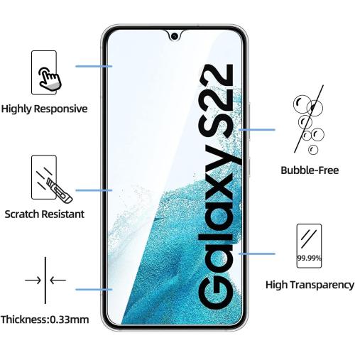 NEW'C 3 Pack Designed for Samsung Galaxy S22 5G, Screen Protector Tempered Glass, Case Friendly Anti Scratch Bubble Free Ultra Resistant