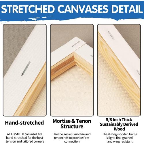 Size 12x12 Pack of 8 FIXSMITH Stretched White Blank Canvas- 12x12 Inch,Bulk Pack of 8,Primed,100% Cotton,5/8 Inch Profile of Super Value Pack for Acrylics,Oils & Other Painting Media