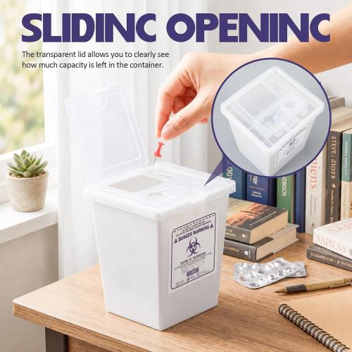 Hushee 6 Pack 1 Quart Sharps Container for Home Use, Multi-Purpose Small Portable Container for Home, Travel, Professional and Personal Use, Translucent Lid, Permanent or Temporary Closure