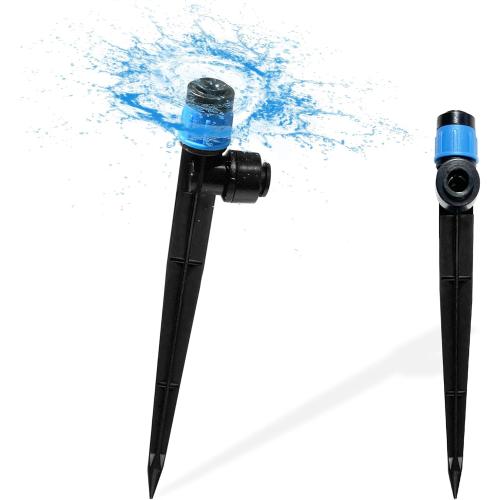 10PCS Push-to-Fit Drip Irrigation Emitters for 1/4 inch Irrigation Tubing, Adjustable 360 Degree Vortex Drip Emitters with Stake, Irrigation Dripper Sprinklers for Drip Irrigation System