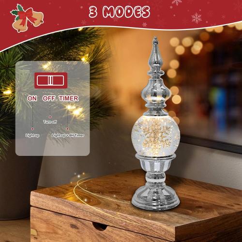 Christmas Snow Globe Lantern Snowflake Water Glittering Globe with 6H Timer Function Christmas Snow Globes 3 AA Battery Operated for Christmas Festival Decorations Gifts (Snowflake)
