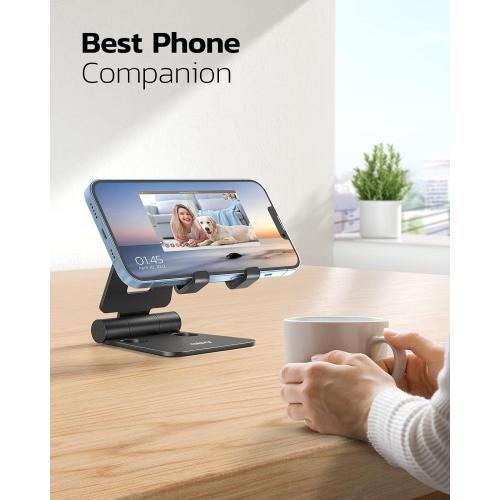 Nulaxy Dual Folding Cell Phone Stand, Fully Adjustable Foldable Desktop Phone Holder Cradle Dock Compatible with iPhone 17 16 15 14 13 12 11 Pro Max Xs Xr X 8, Nintendo Switch, All Phones