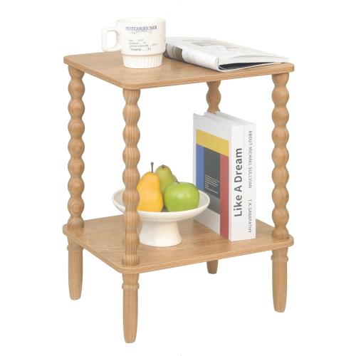 Small End Table, Couch Side Table with 2-Tier Storage Shelf, Wood Coffee Table for Bedroom, Living Room, Small Spaces (Rustic Walnut)