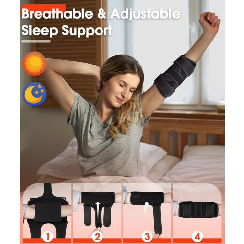 Elbow Brace for Cubital Tunnel & Ulnar Nerve Support – Adjustable Night Splint for Tennis Elbow, Tendonitis & Nerve Pain – Comfortable Elbow Stabilizer for Men & Women Fit Most *** Black