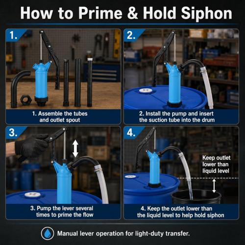 55 Gallon Drum Pump Plastic Hand Lever-Action Barrel Pump Fits 5-55 Gallon Drums - Transfers Motor Oil, Diesel, Lubricants, Kerosene, Gear Oil, Fuel, Water, Alcohol