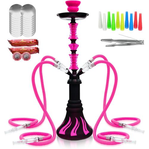 22 Hookah Set with Everything,Premium Hookah Shisha set,Up to 4 Persons Hookah Complete Set with 100 Disposable Tips,50 Pre-Punched Aluminum Foil,20 Coals(PINK) ‼️unused‼️