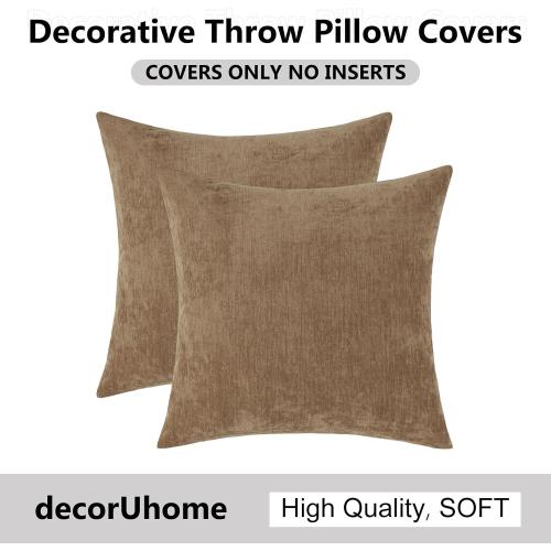 decorUhome Soft Chenille Brown Throw Pillow Covers 20X20 Set of 2