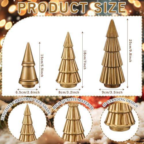 Pinkunn 3 Pcs Neutral Christmas Tree Figurines,Minimalism Resin Christmas Tree Ornament Tabletop,Modern Matte Xmas Trees Table Centerpiece for Home Winter Mantel Indoor Holiday Decoration (Gold)