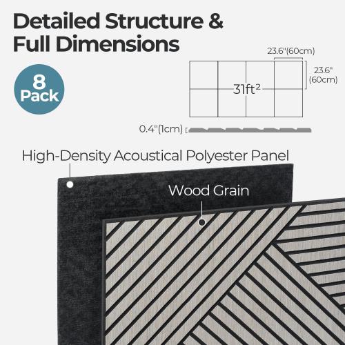 AKUMAX 8 Pcs Wood Panels for Wall Peel and Stick-Decorative Fluted Slat Wall Paneling-Soundproof Wall Paneling for Interior Wall Decor,Studio, Living Room (Sineroak)