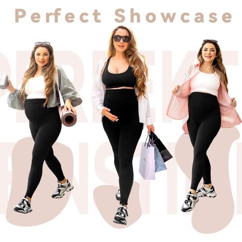 Black Medium Walifrey Women's Maternity Leggings with Pockets Over The Belly,Pregnancy Yoga Pants Activewear Workout Leggings