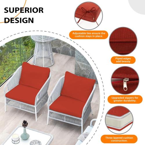 Sundale Outdoor Olefin Deep Seat Cushion Set of 2, Patio Chair Cushion and Pillow, Water-Resistant Sectional Sofa Pad with Straps Red, 24 x 24 x 4 Inches