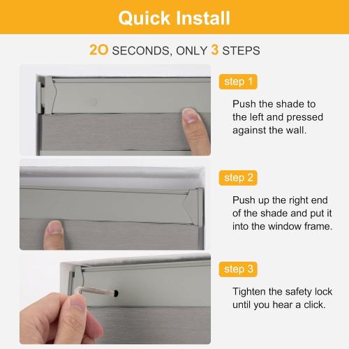 Homedemo No Drill No Tools Blackout Cellular Shades Cordless, Honeycomb Blinds for Window, Easy Install No Screws Thermal Insulated Noise Reduction Cellular Blinds for Home (Grey, 31.5 W x 64 H)