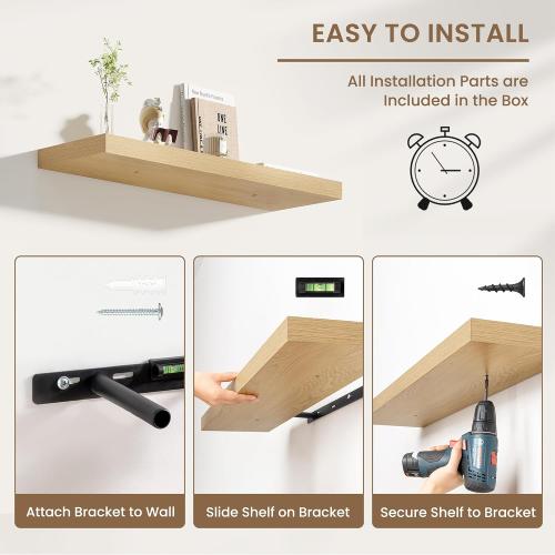 Dreamland 8 Deep Long Floating Shelves, 32 Inches Floating Shelves for Wall Set of 2, Large Display & Storage Shelf, Wall Shelf for Bathroom Bedroom Living Room Kitchen Office, Oak