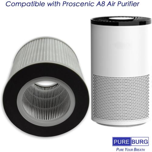 PUREBURG Replacement Filter Compatible with Proscenic A8 Air Purifier, H13 True HEPA Activated Carbon 2-in-1 3-Stage Filtration Air Clean Dust VOCs,2-Pack