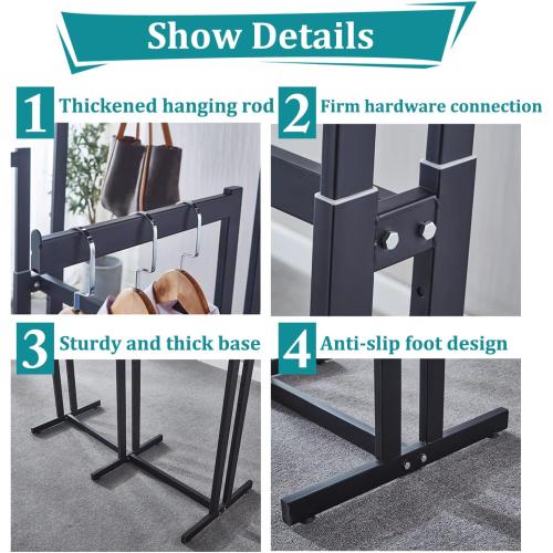 Retail Clothing Display Racks, Black Heavy Duty Garment Rack with Wheels | Floor Standing Metal Display Racks, 6 Straight Arms Clothing Rack for Hanging Clothes, Boutiques Adjustable Shirt Rack