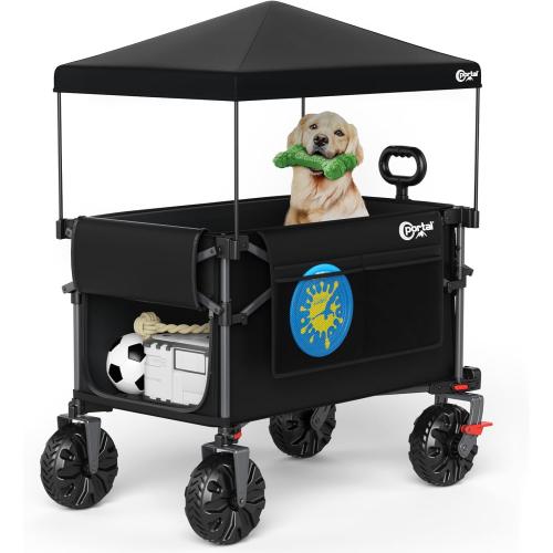 Portal 350L Collapsible Wagon Cart with Removable Canopy, 270Lb Folding Utility Cart with Rear Door for Pet, Camping, Beach, and Outdoor Adventures