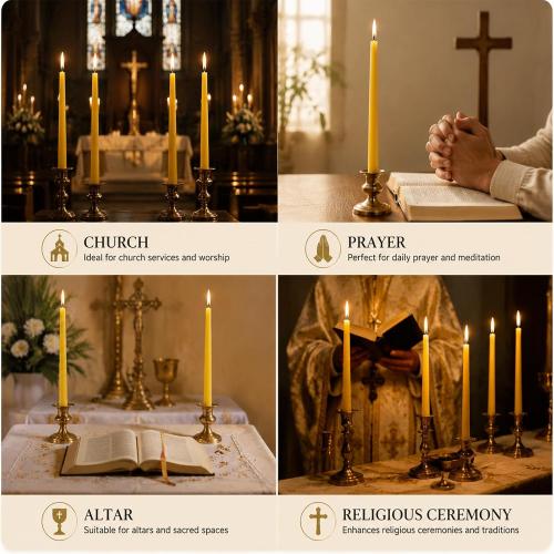 12 Pack Beeswax Taper Candles,8in Pure Beeswax Candles Non Toxic,8 Hours Long Clean Burning 100% Natural Candle Sticks,Smokeless and Unscented Bees Wax Candle for Home,Prayer,Tall Tapered