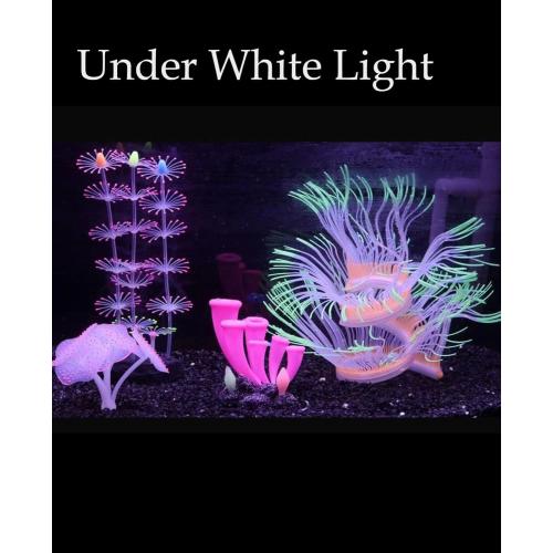 4 Pieces Aquarium Fish Tank Decorations with Glowing Effect, Silicone Glow Artificial Ornament Coral Reef Plants for Aquarium Decoration Small and Large Fish Bowl Decor Accessories