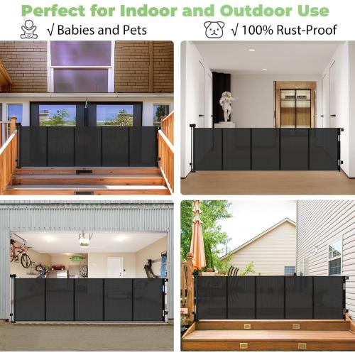 96 Inch Wide Reinforced Retractable Baby Gate with Support Rods, Extra Long Dog Gate Retractable Gate Outdoor Gates for Decks, Prevent Crawling Under Extra Long Baby Gates for Large Openings, Black