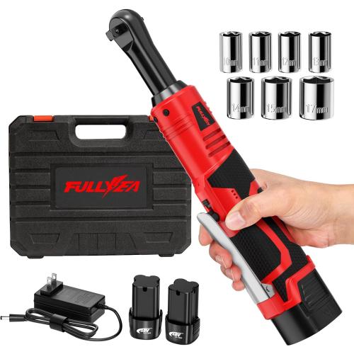 Electric Ratchet Wrench Set, 550 RPM Cordless Ratchet Wrench, 3/8 18V Power Ratchet Tools with Variable Speed, LED Light, 7 Sockets, 2 Packs 2.0Ah Lithium-Ion Battery and Fast Charger