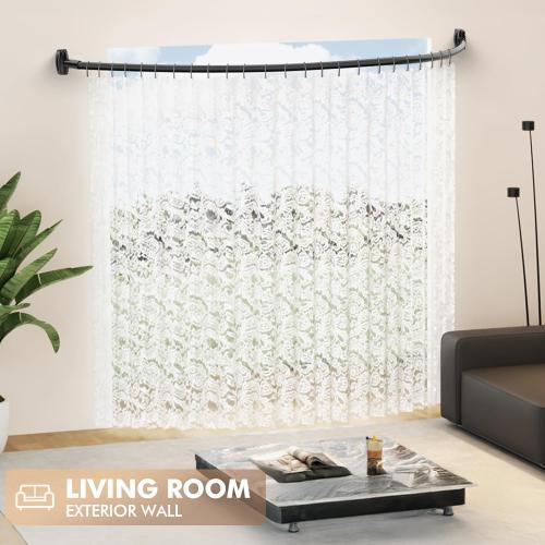 Bonpally Curved Shower Curtain Rod for Bathroom, 40-72 Inches Adjustable Curved Shower Rod, 0.9MM Aluminum Shower Curtain Rod with Rotating Brackets for Extra Shower Space, Need to Drill, Black