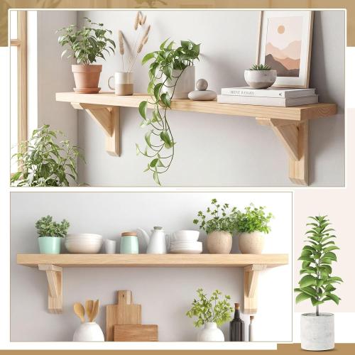 Cinnvoice 4 Pcs Wood Corbels Wooden Shelf Brackets 1.8 W x 5.9 D x 5.9 H Rustic Solid Wood Corbels Decorative Pine Shelf Bracket for Doorway Countertop Kitchen Cabinet Book Shelves(Natural Color)
