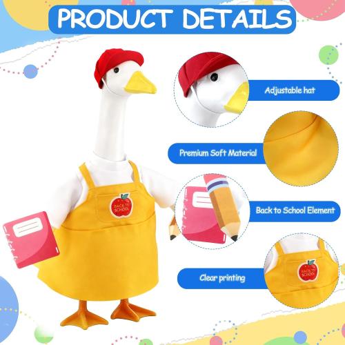Back to School Porch Goose Outfits,23 Inch Cement Plastic Statues Porch Goose with Pencil and Notebook, Classroom Goose for First Day of School, Outdoor, Garden, Yard, and Patio Decor
