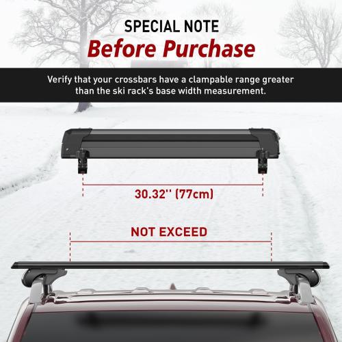 Ski & Snowboard Rack for Car Roof, 27.5'' Loading Width Fits 6 Pairs of Skis or 4 Snowboards, Aluminum Roof Rack with Lock & Rubber Padding