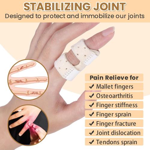 Trigger Thumb Splints, Finger Splint for Broken/Straightening/Arthritis, Breathable Thumb Brace for Thumb/Middle/Ring/Index/Pinky Finger, Beige, Short, 2pcs
