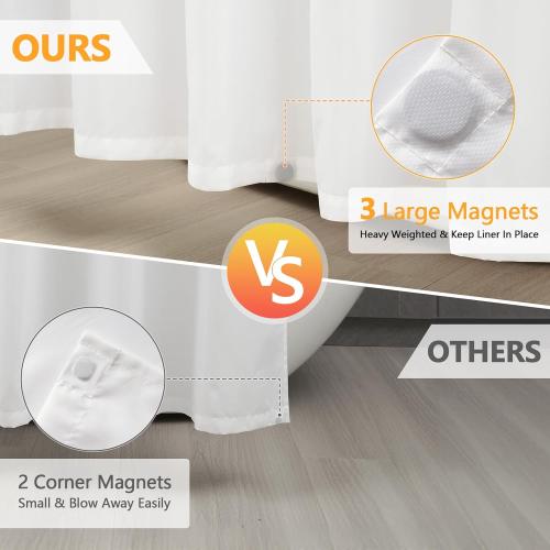 72 x 60 inch Short Fabric Shower Curtain Liner with 3 Large Magnets, Waterproof Cloth Shower Liner Shorter, Neutral White 60'' Bathtub Curtain Lightweight Machine Washable