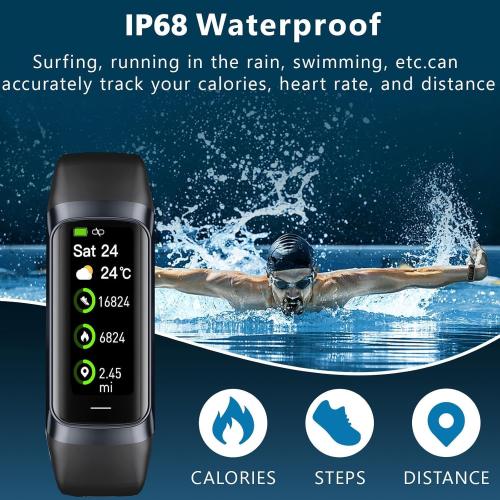 Fitness Tracker Activity Tracker Smart Watch 1.10''AMOLED Touch Color Screen,Smart Watch with 24/7 Blood Oxygen Heart Rate,Sleep Monitor,IP68 Waterproof,Step Counter Health for Women Men (Black)