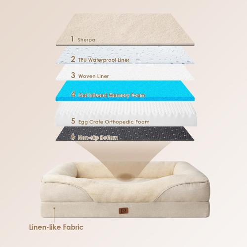 EHEYCIGA Orthopedic XL Dog Bed for Large Sized Dog, 42x30 Inch Extra Large Memory Foam Dog Couch Bed with Sides, Waterproof Liner & Washable Removable Cover, Bolster Pet Sofa, Beige