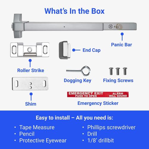 Commercial Door Bar Panic Exit Device with Alarm - FS-1550A UL Listed Push Bar Door Handle - Emergency Opener for Exits - Grade 1 Certified Crash Handle