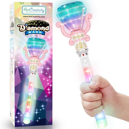 ArtCreativity Light Up Princess Wand for Kids (14 Long) - Diamond Fairy Wand with Spinning LEDs, Batteries Included - Light Up Wands for Girls and Boys, Perfect Pretend Play Toys