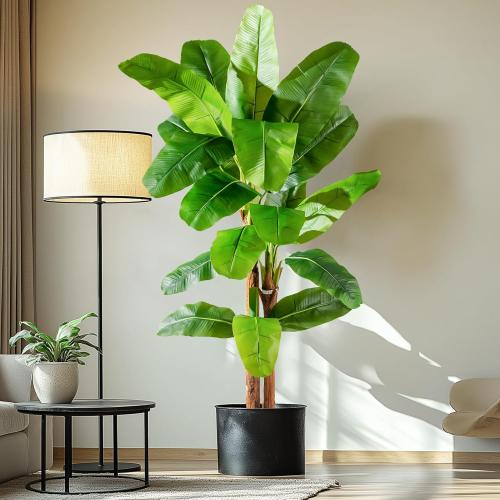 7.2FT Artificial Banana Tree Tall Fake Banana Leaf Plant Faux Banana Silk Tree Faux Banana Leaves for Home Swimming Pool Indoor Outdoor Patio Tropical Decor