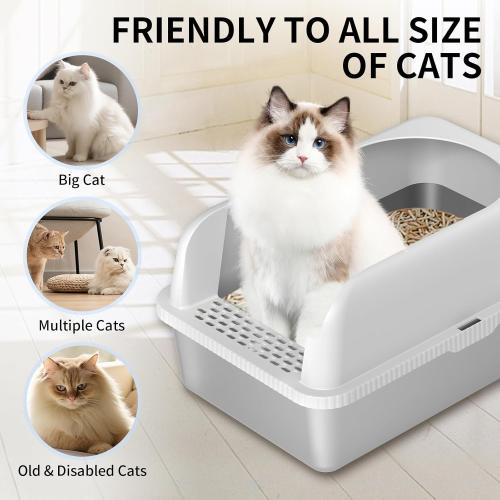 Size 19.6 L x 14 W x 12 H  Stainless Steel Cat Litter Box with Lid High Wall Sides Enclosure, Non-Sticky, Anti-Leakage, Easy Cleaning, with Cat Mat & Metal Scoop, 19.6 L x 14 W x 12 H