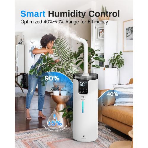 Humidifier Large Room, 4.2 Gal/16L Large Humidifier for 1500 sq.ft, 360° Nozzles Cool Mist Ultrasonic, Top Fill Tower Humidifiers for Bedroom Office Plant wholehouse with Extension Tube, Night Light