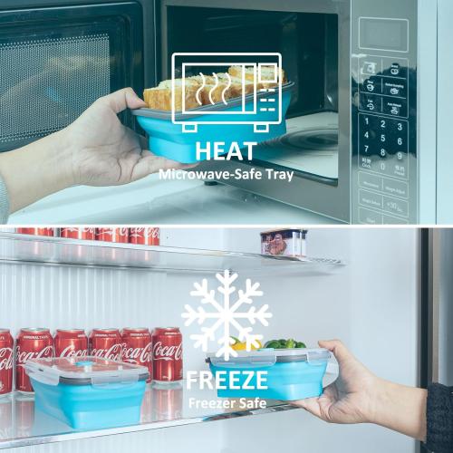 Collapsible Silicone Food Storage Containers Set with Lid & Air Vent, Foldable Lunch Containers, 10 Pack (6 Rectangular   4Round Bowls), BPA-Free, Space-Saving