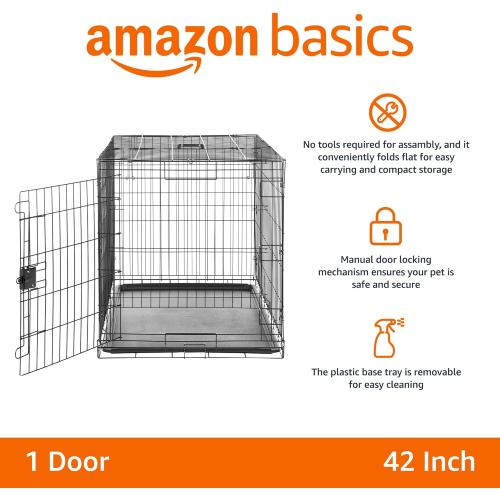 Amazon Basics - Durable, Foldable Metal Wire Dog Crate with Tray, Single Door, 42 x 28 x 30 in, Black