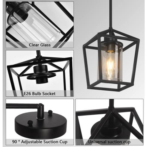 1 Pack Black Pendant Light Fixture Farmhouse Iron Cage Metal Pendant Light Lantern Hanging Light Fixtures with Clear Glass Shade for Kitchen Island, Dining Room, Hallway,Entryway1