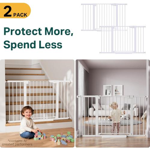 Cumbor 2-Pack 29.7-51.5 in Extra Wide Baby Gate for Stairs, Dog Gate White | Auto Close & Double Lock for Doorways, One-Hand Open Child Gate for Toddler & Pets Indoor, Pressure or Hardware Mounted