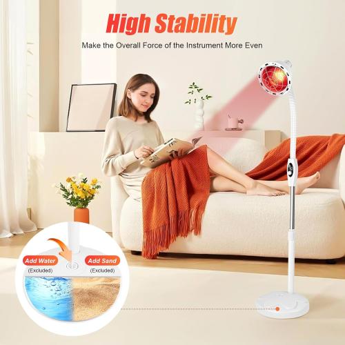 275W NIR Heat Lamp, Infrared Light for Pain and Muscle Soreness, Standing Heat Lamp, 360° Angle Adjustable, Knob On/Off, Temperature Range 0-115 ° C /32-239 ° F