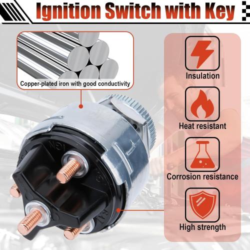 Ignition Switch with Key, Universal Ignition Key Switch, 12V 4 Position