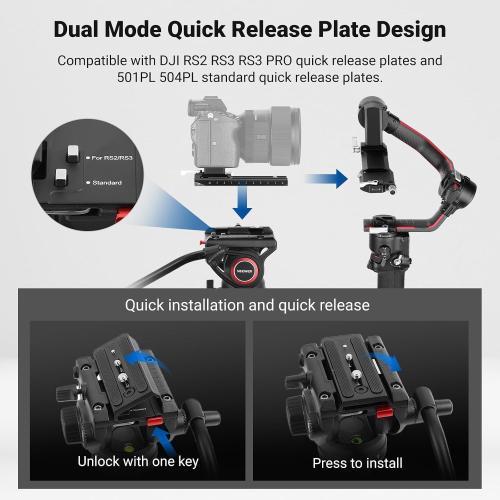 NEEWER 74 Video Tripod with Fluid Head, QR Plate , Aluminum Heavy Duty Camera Tripod Professional for DSLR Cameras Camcorders, Max Load 17.6lb/8kg, TP74