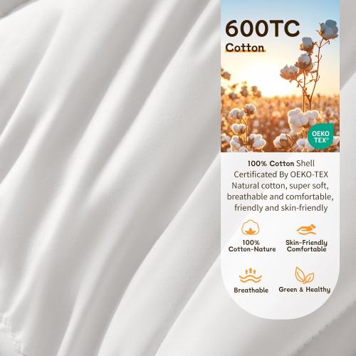 Shilucheng Hungarian Goose Down Comforter Queen Size, 850  Fill Power All Season Duvet Insert with 600TC Ultra-Soft Cotton Cover, 3D Baffle Box Design for Maximum Fluffiness (White,90x90 Inches)