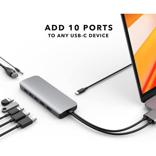 HyperDrive 10-in-2 USB C Dock, Dual Monitor HDMI 4K@60Hz, 60W USBC Power Delivery, Gigabit Ethernet, USB-C Hub Adapter for MacBook Pro with M1 Pro/Max 2021, MacBook Pro 2016-2019, MacBook Air (Gray)