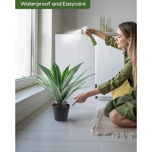 Velener Artificial Agave Plant in Black Pot with Real Stone Pebbles, Large Fake Agave Plants with Green Serrated Leaves, Faux Yucca for Indoor and Outdoor Decor-