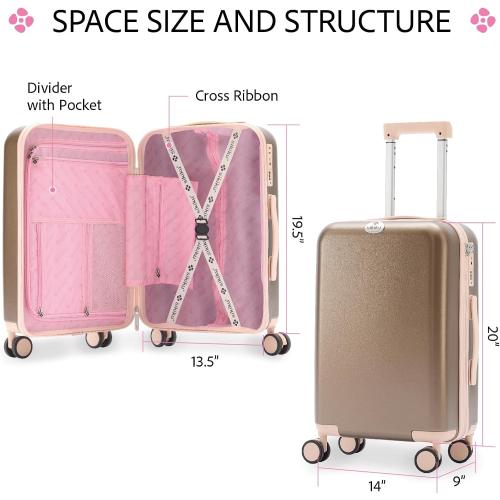 Size 20 Set of 4-Piece Color Gold  Lightweight Luggage Sets for Women, Hardshell Spinner Suitcase with TSA Lock, Expandable Duffel Bag, Luggage Strap, and Leather Tag（Titanium Gold, 20inch)